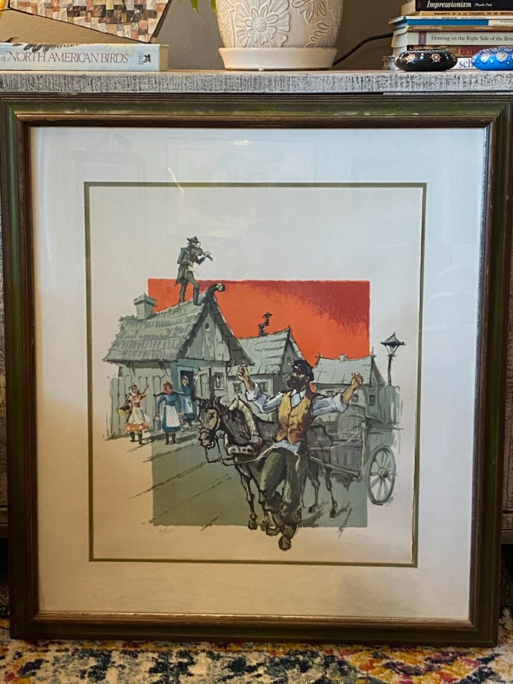 Fiddler on the Roof Mid-century Lithograph; Roman-Israeli artist Joseph Ijacky